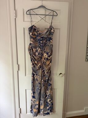 ASOS Floral Ruched Slip Dress in Blue and Cream (new with tags)